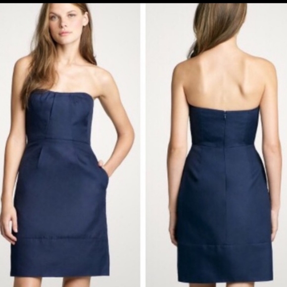 JCrew Erica Cotton Cady Strapless in Matisse Blue - Picture 3 of 7